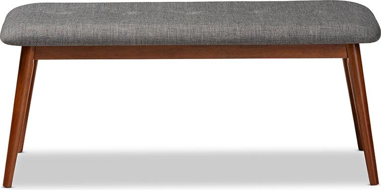 Wholesale Interiors Benches - Flora II Mid-Century Modern Grey Fabric Upholstered Finished Wood Dining Bench