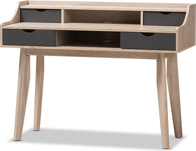 Wholesale Interiors Desks - Fella Mid-Century Modern 4-Drawer Oak and Gray Wood Study Desk