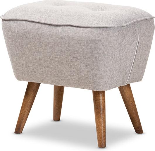 Wholesale Interiors Ottomans & Stools - Petronelle Greyish Beige Walnut Brown Finished Wood Ottoman