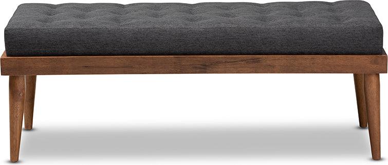 Wholesale Interiors Benches - Linus Mid-Century Modern Dark Grey Fabric Upholstered And Button Tufted Wood Bench