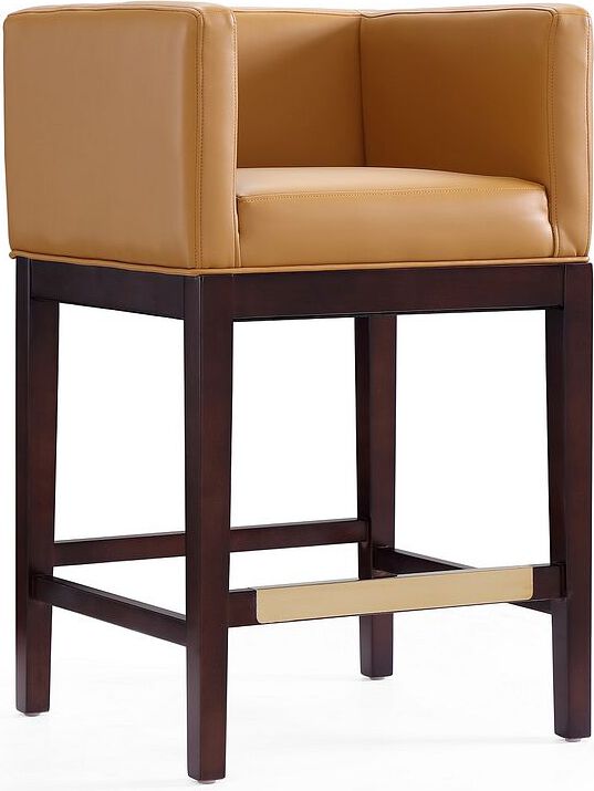 Manhattan Comfort Barstools - Kingsley 34 in. Camel and Dark Walnut Beech Wood Counter Height Bar Stool (Set of 3)