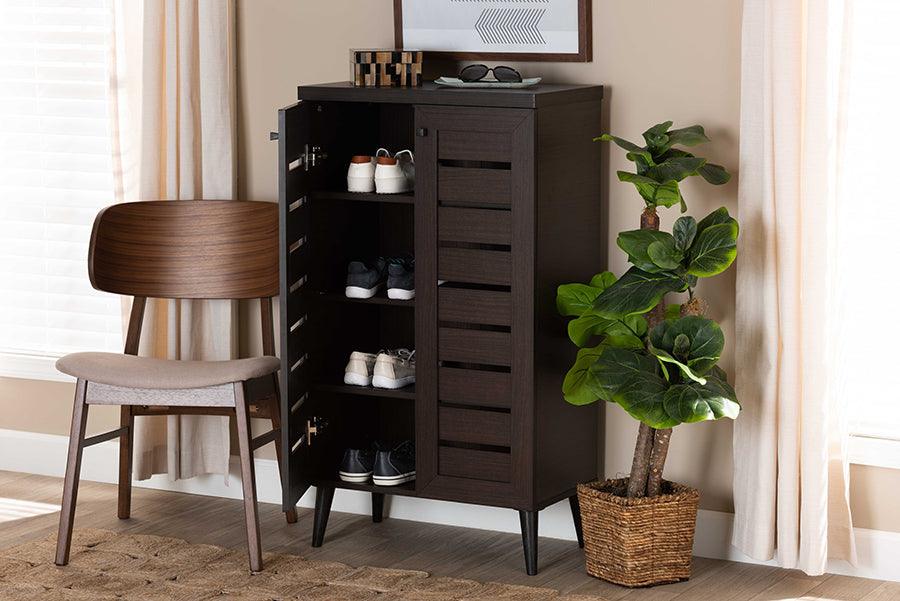 Wholesale Interiors Shoe Storage - Salma Dark Brown Finished Wood 2-Door Shoe Storage Cabinet