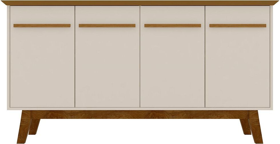 Manhattan Comfort Buffets & Sideboards - Yonkers 62.99 Sideboard with Solid Wood Legs & 2 Cabinets in Off White & Cinnamon