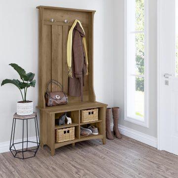 Bush Business Furniture Shoe Storage - Hall Tree with Shoe Storage Bench Reclaimed Pine