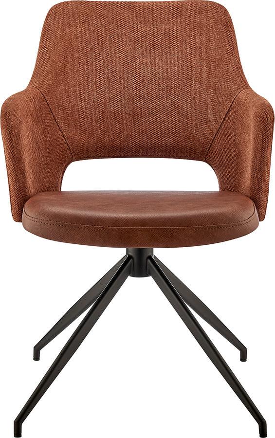 Euro Style Accent Chairs - Darcie Armchair in Dark Brown Leatherette, Orange Fabric and Black Base - Set of 1