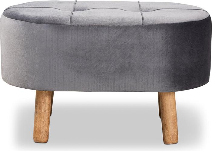 Wholesale Interiors Ottomans & Stools - Simone Mid-Century Modern Grey Velvet Fabric Upholstered Wood Ottoman