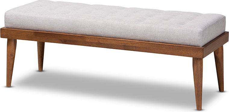 Wholesale Interiors Benches - Linus Mid-Century Modern Greyish Beige Fabric Upholstered And Button Tufted Wood Bench