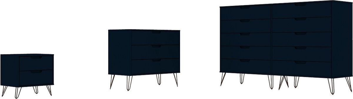 Manhattan Comfort Bedroom Sets - Rockefeller 3 Piece Bedroom Set Tatiana Midnight Blue