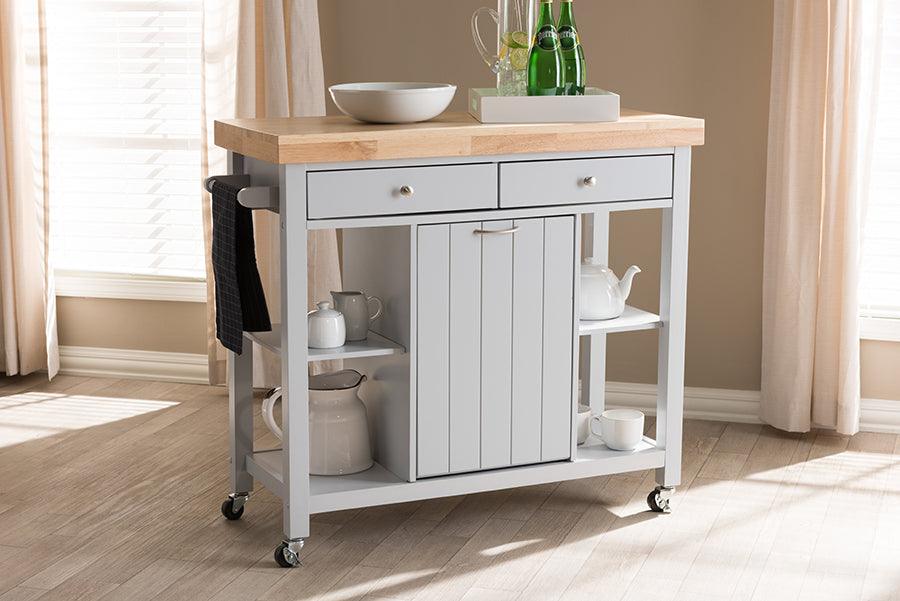 Wholesale Interiors Kitchen & Bar Carts - Hayward Coastal and Farmhouse Light Grey Wood Kitchen Cart