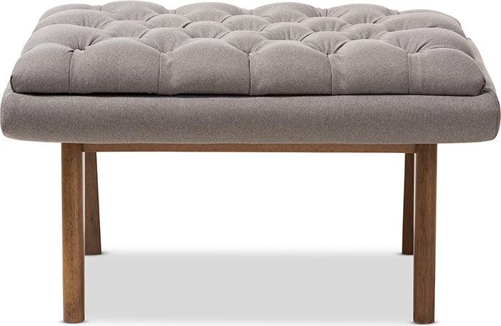 Wholesale Interiors Ottomans & Stools - Annetha Mid-Century Modern Grey Fabric Upholstered Walnut Finished Wood Ottoman