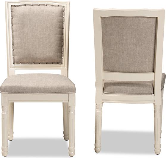 Wholesale Interiors Dining Chairs - Louane Traditional Grey Fabric and White Wood 2-Piece Dining Chair Set