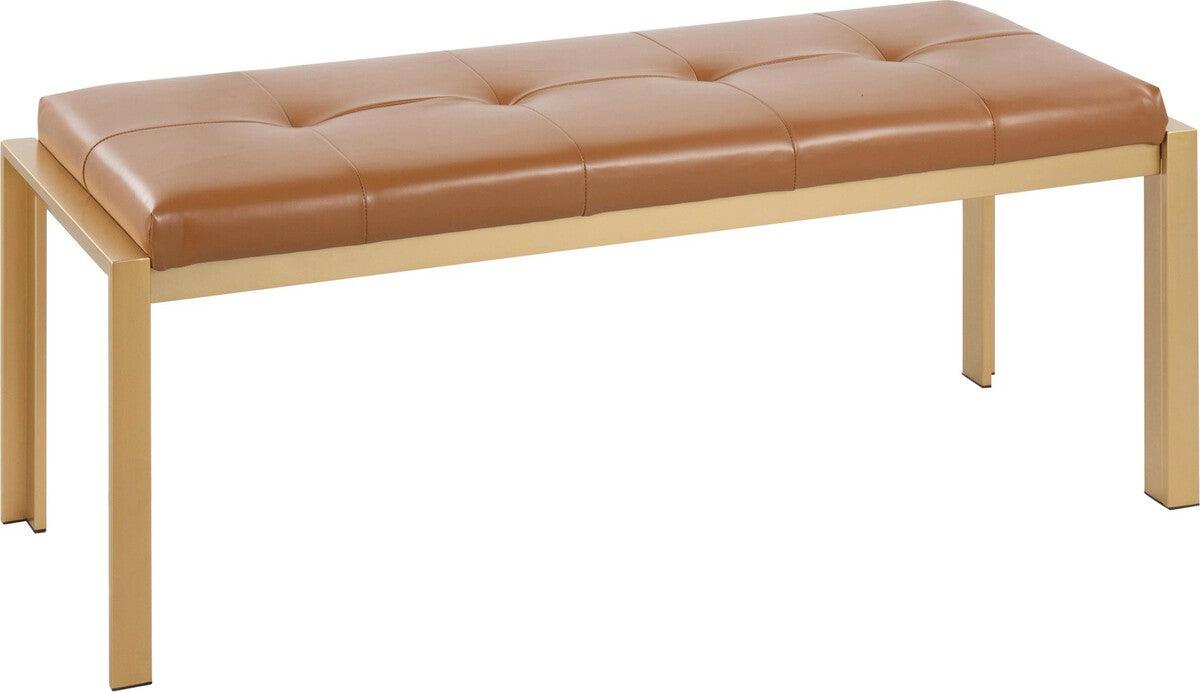 Lumisource Benches - Fuji Contemporary Bench In Gold Metal & Camel Faux Leather