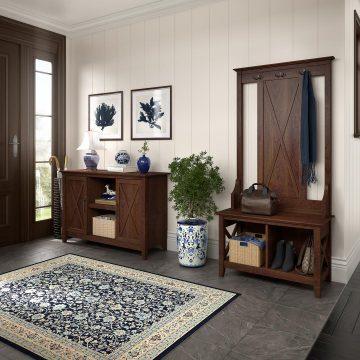 Bush Business Furniture Shoe Storage - Entryway Storage Set with Hall Tree, Shoe Bench and 2 Door Cabinet Bing Cherry