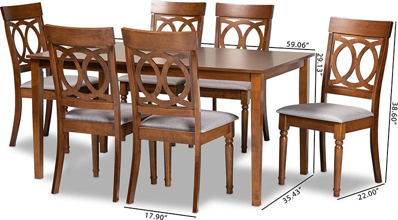 Wholesale Interiors Dining Sets - Lucie Grey Fabric Upholstered and Walnut Brown Finished Wood 7-Piece Dining Set