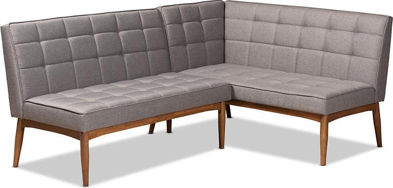Wholesale Interiors Benches - Sanford Grey Fabric Upholstered and Walnut Brown Finished Wood 2-Piece Dining Nook Banquette Set