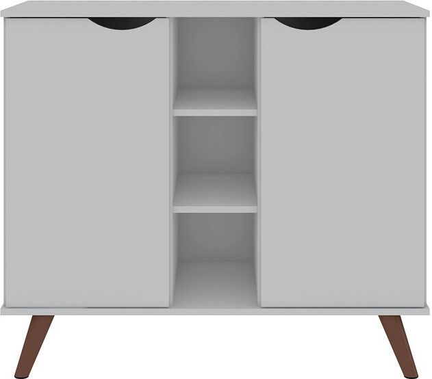 Manhattan Comfort Buffets & Sideboards - Hampton 39.37 Buffet Stand Cabinet with 7 Shelves & Solid Wood Legs in White