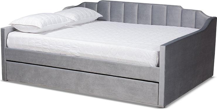 Wholesale Interiors Daybeds - Lennon Grey Velvet Fabric Upholstered Queen Size Daybed with Trundle