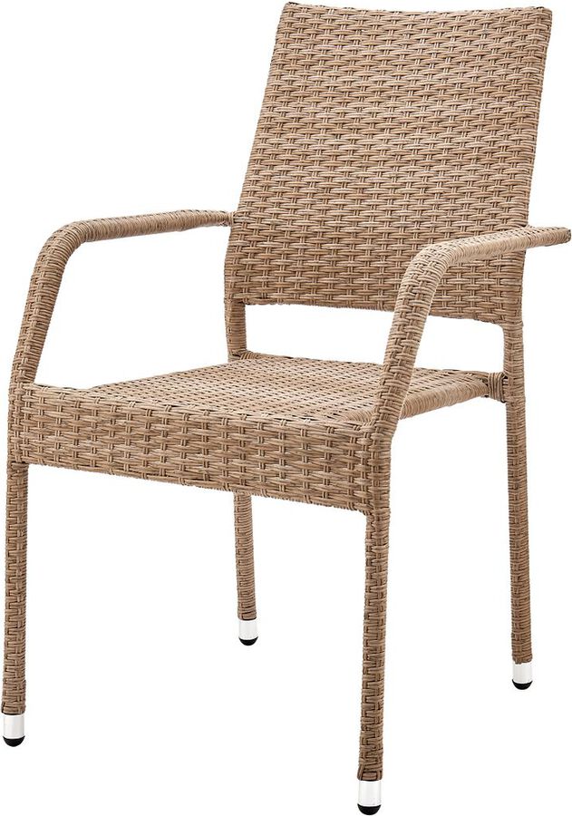 Manhattan Comfort Outdoor Dining Chairs - Genoa Patio Dining Armchair in Nature Tan Weave