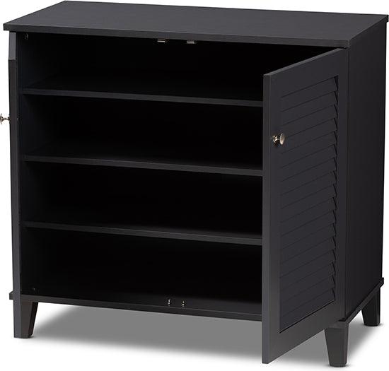 Wholesale Interiors Shoe Storage - Coolidge Modern and Contemporary Dark Grey Finished 4-Shelf Wood Shoe Storage Cabinet
