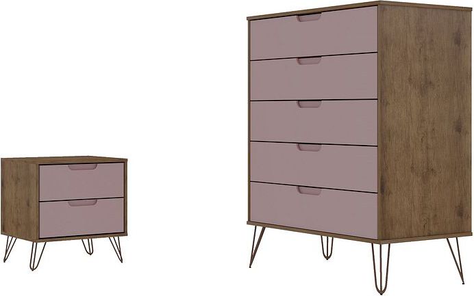 Manhattan Comfort Bedroom Sets - Rockefeller Nature & Rose Pink 5-Drawer Dresser & 2-Drawer Nightstand Set