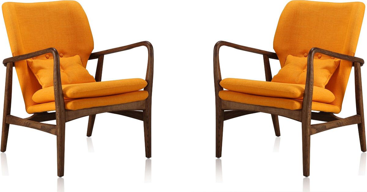 Manhattan Comfort Accent Chairs - Bradley Yellow and Walnut Linen Weave Accent Chair (Set of 2)