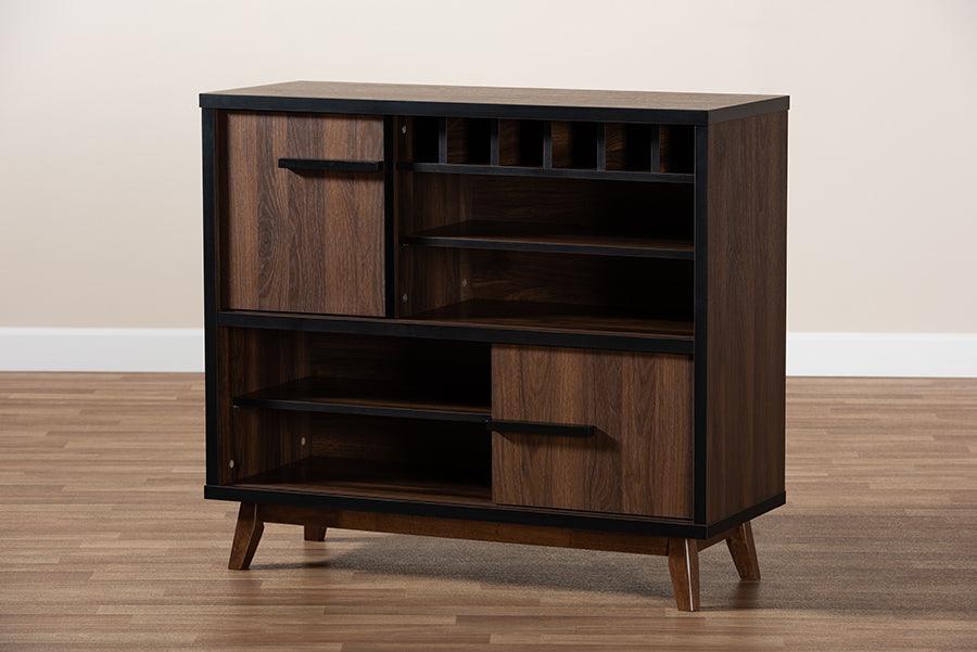 Wholesale Interiors Bar Units & Wine Cabinets - Margo Mid-Century Modern Brown and Black Finished Wood Wine Storage Cabinet