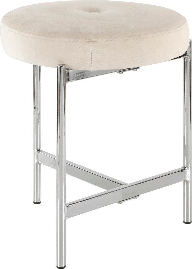 Lumisource Bedroom Vanity - Chloe Contemporary Vanity Stool in Chrome and White Velvet