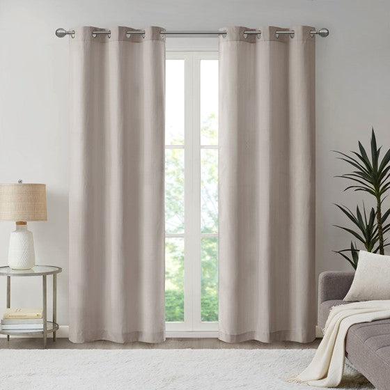 Olliix.com Curtains - Basketweave Room Darkening Curtain Panel Pair Taupe