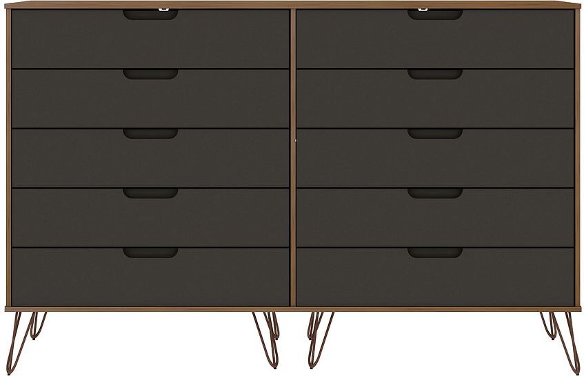 Manhattan Comfort Bedroom Sets - Rockefeller 10-Drawer Dresser, 3- Drawer Dresser & Nightstand Nature & Textured Gray