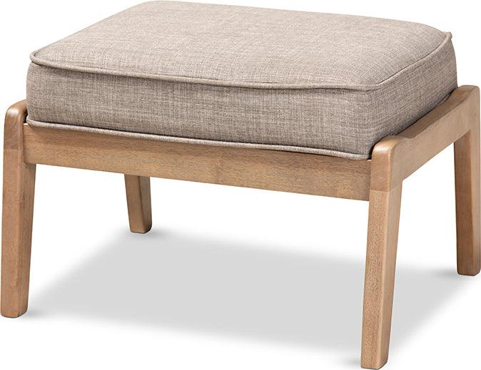 Wholesale Interiors Ottomans & Stools - Sigrid Mid-Century Modern Light Grey Fabric Antique Oak Wood Ottoman