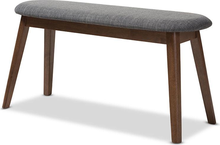 Wholesale Interiors Benches - Easton Mid-Century Modern Dark Grey Fabric Upholstered Walnut Finished Wood Bench