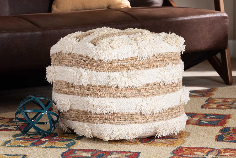 Wholesale Interiors Ottomans & Stools - Basque Modern Ottoman Natural & Ivory