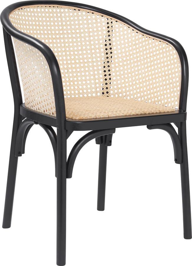 Euro Style Dining Chairs - Elsy Armchair in Black with Natural Rattan Seat