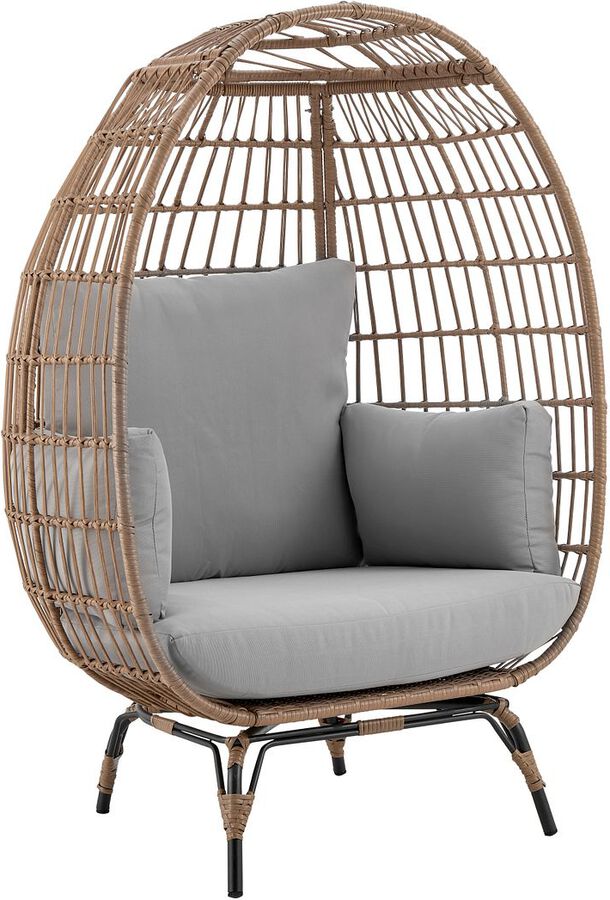 Manhattan Comfort Outdoor Chairs - Spezia Patio Freestanding Egg Chair with Grey Cushions