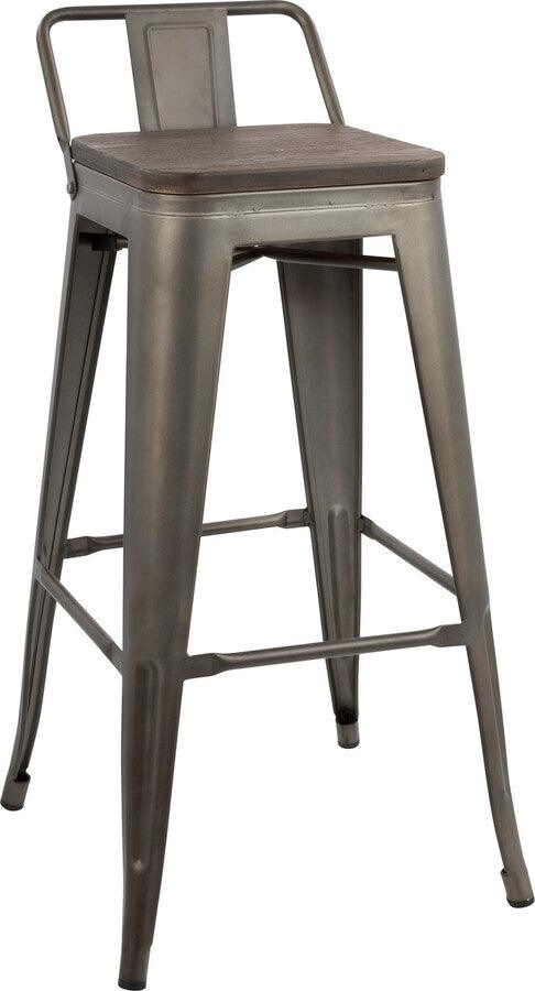 Lumisource Barstools - Oregon Industrial Low Back Barstool in Antique and Espresso - Set of 2