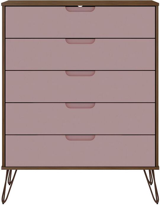 Manhattan Comfort Bedroom Sets - Rockefeller 3 Piece 44.5" Bedroom Set Dressers Nature & Rose Pink
