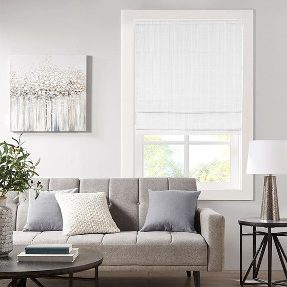 Olliix.com Curtains - Basketweave Room Darkening Cordless Roman Shade White