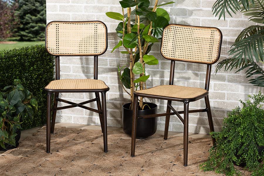 Wholesale Interiors Outdoor Dining Chairs - Katina Dark Brown Finished Metal and Synthetic Rattan 2-Piece Outdoor Dining Chair Set