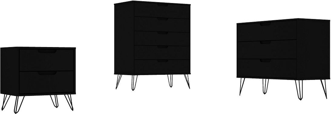 Manhattan Comfort Bedroom Sets - Rockefeller 3 Piece Bedroom Set Dressers Black