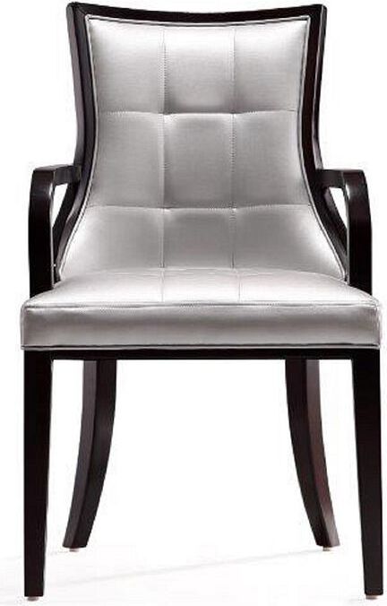 Manhattan Comfort Dining Chairs - Fifth Avenue Faux Leather Dining Armchair in Silver and Walnut