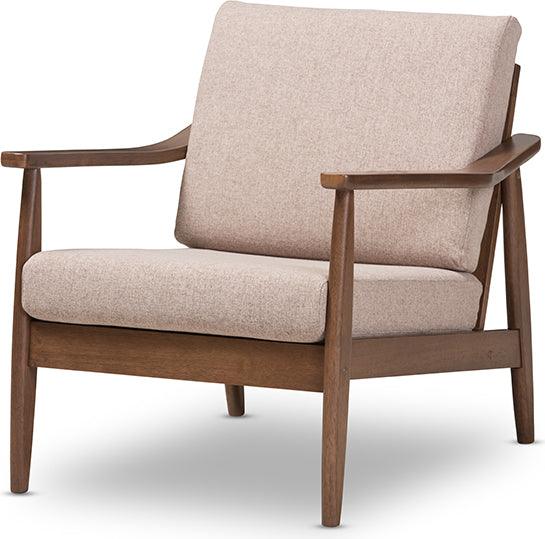 Wholesale Interiors Accent Chairs - Venza Mid-Century Modern Walnut Wood Light Brown Fabric Upholstered Lounge Chair