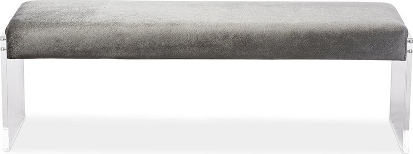 Wholesale Interiors Benches - Hildon Grey Microsuede Lux Bench with Paneled Acrylic Legs