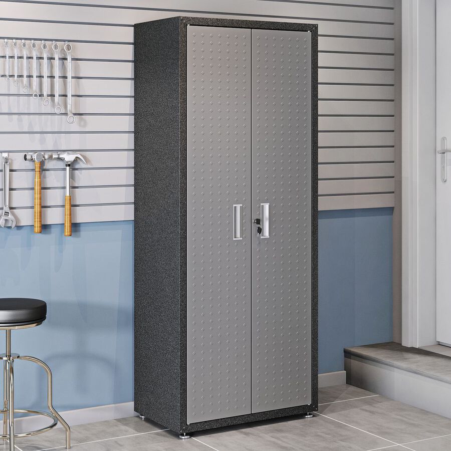 Manhattan Comfort Buffets & Cabinets - Fortress Textured Metal 75.4" Garage Cabinet with 4 Adjustable Shelves in Gray
