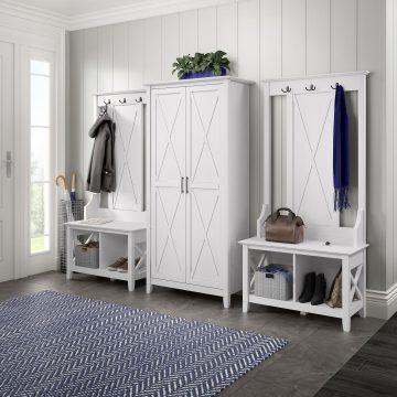 Bush Business Furniture Shoe Storage - Hall Tree with Shoe Storage Bench Pure White Oak