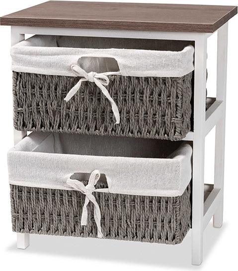 Wholesale Interiors Bedroom Organization - Terena Transitional Two-Tone Walnut Brown and White Wood 2-Basket Storage Unit