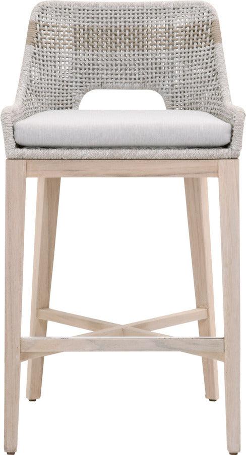Essentials For Living Outdoor Barstools - Tapestry Outdoor Barstool Taupe & White Flat Rope, Taupe Stripe, Pumice, Gray Teak