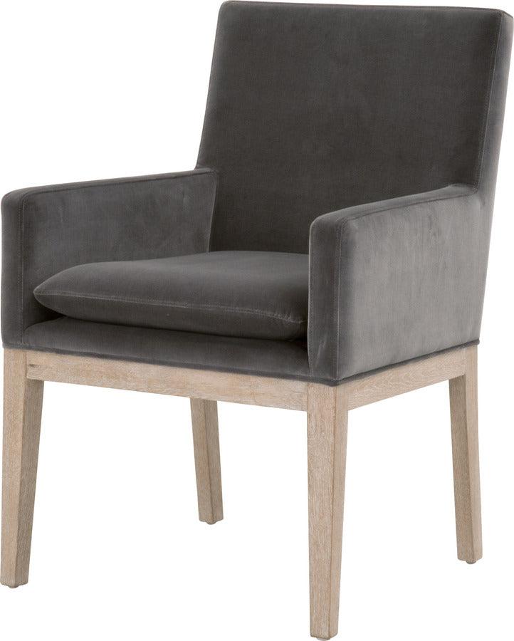 Essentials For Living Dining Chairs - Drake Arm Chair Dark Dove Velvet, Natural Gray Oak
