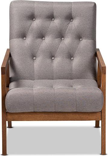 Wholesale Interiors Accent Chairs - Naeva Mid-Century Modern Grey Fabric Upholstered Walnut Finished Wood Armchair