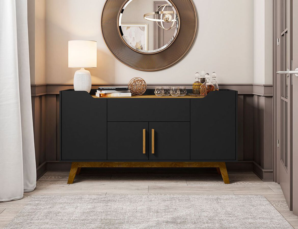 Manhattan Comfort Buffets & Cabinets - Addie 53.54 Sideboard in Matte Black and Cinnamon