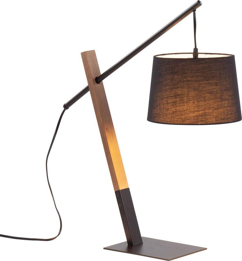 Lumisource Table Lamps - Archer Contemporary Table Lamp In Black Metal, Walnut Wood, & Black Linen Shade